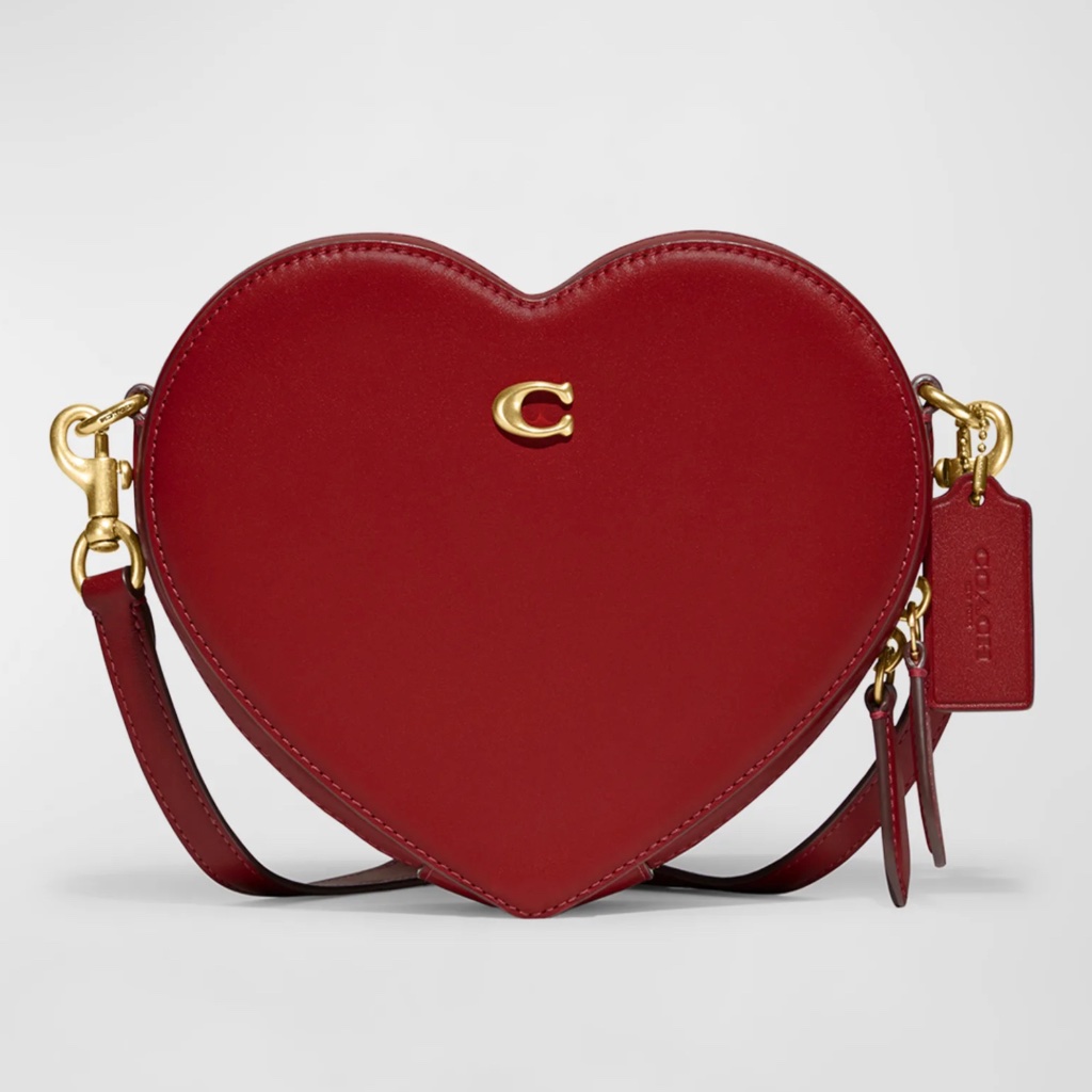 $299 Coach Heart Zip Leather Crossbody Bag In Red Apple